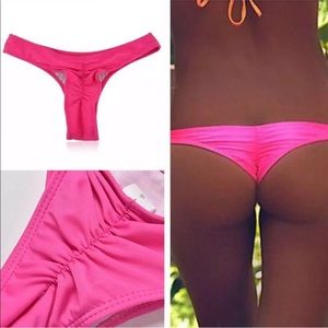 Pink thong scrunch butt bikini bottom swimsuit cheeky dollbaby beach party rave